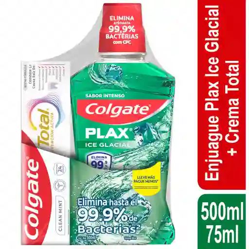 Colgate Crema Dental + Enjueague Bucal + Plax Ice Glacial