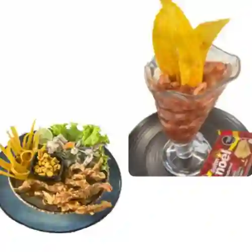 Ceviche Peruano y Cóctel de Camaron