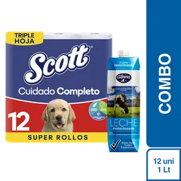Combo 5 Papel Higiénico Scott Cuidado+ Alpina Leche Deslactosada