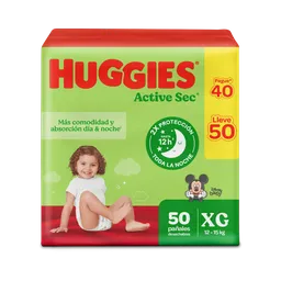 Pañales Huggies Active Sec Etapa 4/XG PROMO Pague 40U lleve 50U