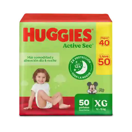 Huggies Pañal Active Sec Etapa 4/XG Pague 40 Und Lleve 50 Und