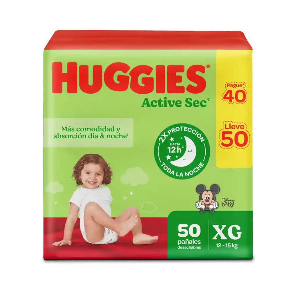 Pañales Huggies Active Sec Etapa 4/XG PROMO Pague 40U lleve 50U