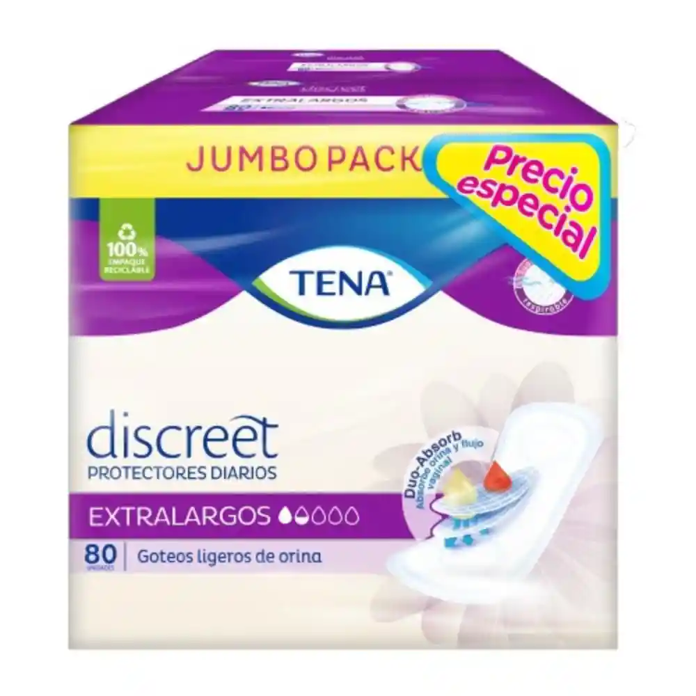 Protectores Tena Discreet Diarios Extralargos (80 Und)