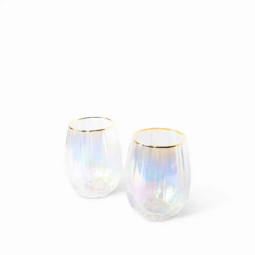 Set Vaso Rayas Tornasol Borde Dorado 545 mL Ambiente Gourmet