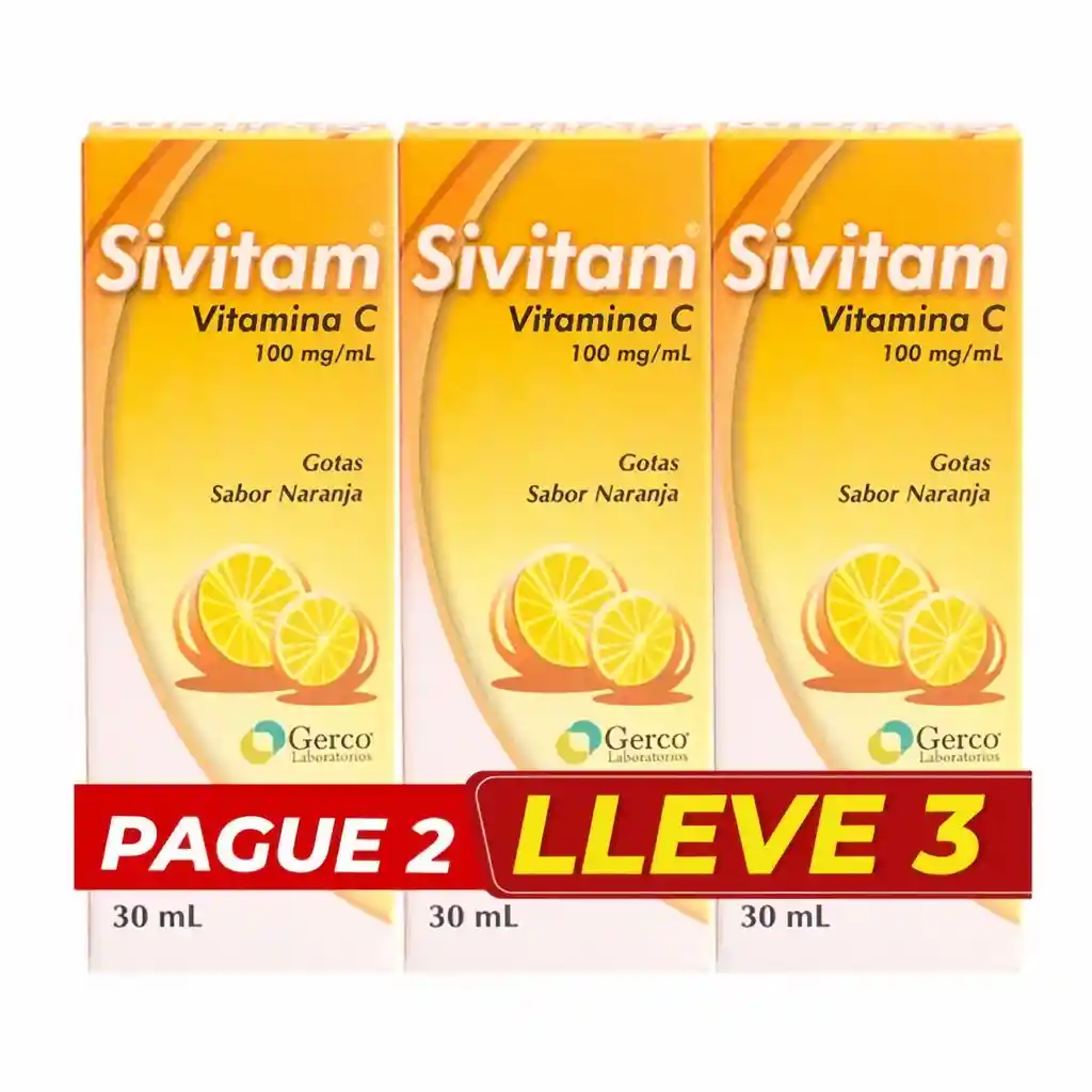 Sivitam Vitamina C Gotas Sabor a Naranja Pack x3