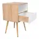 Mesa de Noche Alesio Café Claro y Blanco Con Patas en Madera y Un Cajón