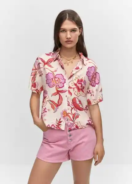 Camisa Flora Crudo Talla M Mujer Mango