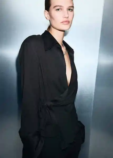 Camisa Rider Negro Talla L Mujer Mango