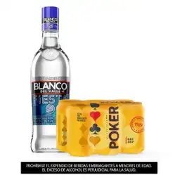 Aguardiente Blanco Del Valle Fiesta 750 Ml + Sixpack Poker Lata 330 Ml