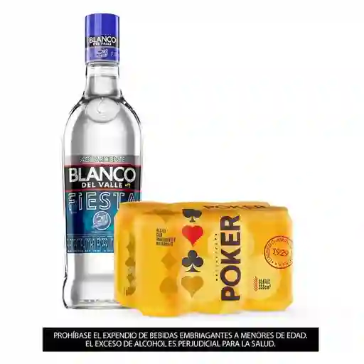 Aguardiente Blanco Del Valle Fiesta 750 Ml + Sixpack Poker Lata 330 Ml