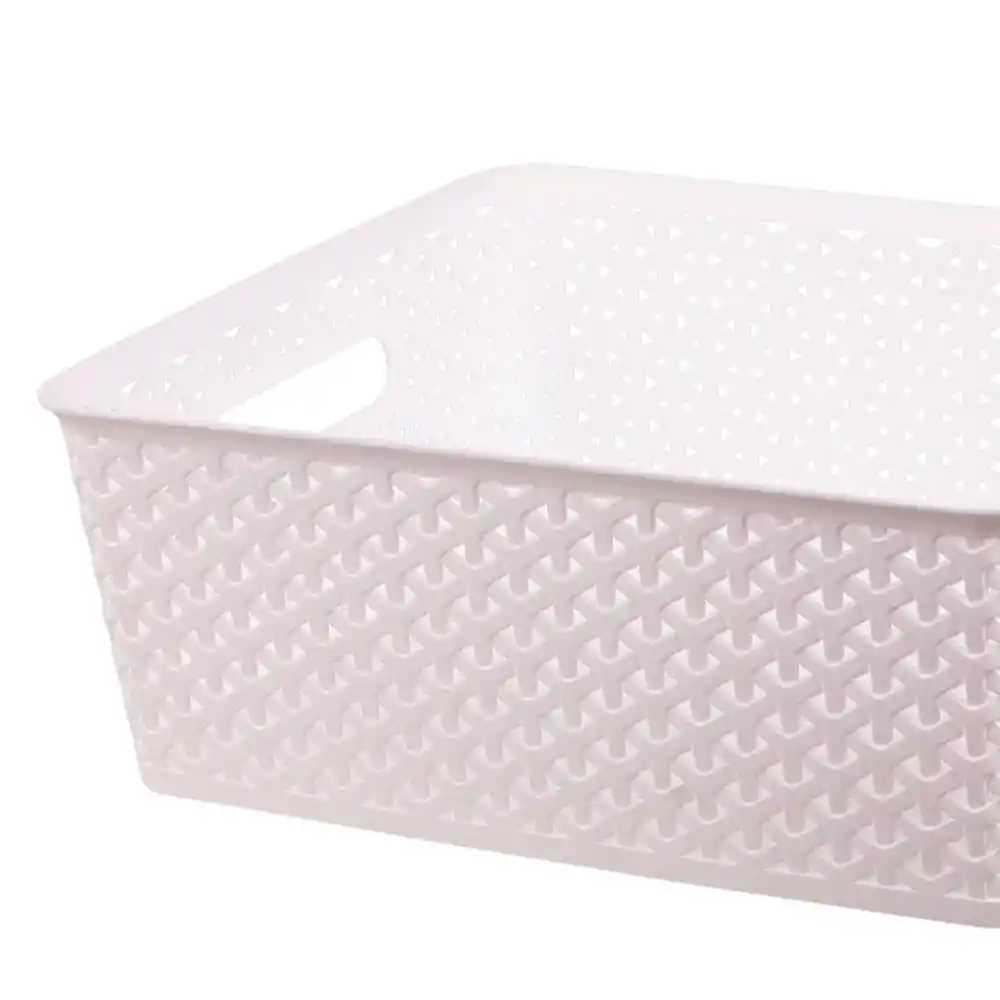 Canasto Simil Rattan Blanco 36.5x30.5x13 Cm