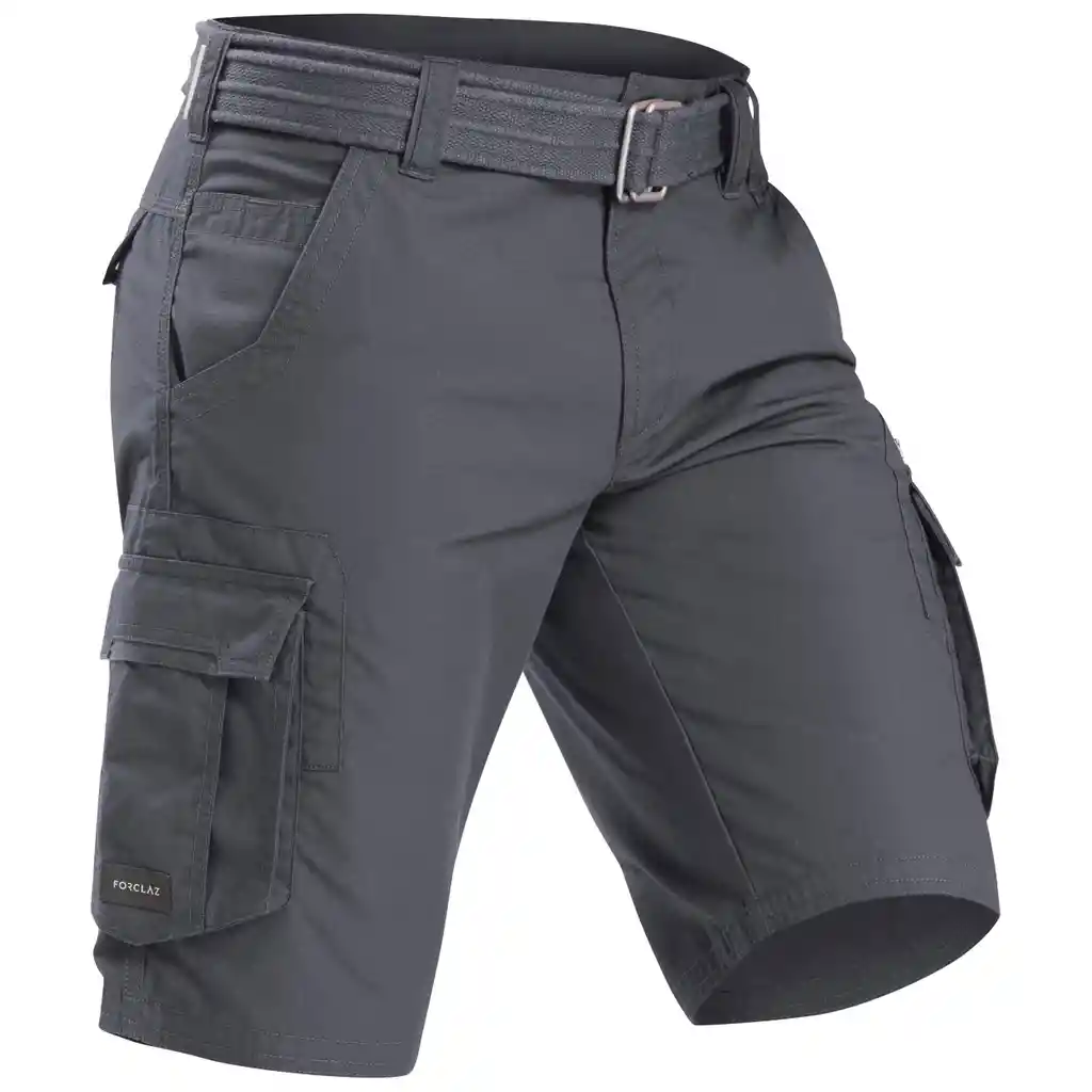 Pantaloneta de Drill Tipo Cargo de Trekking Para Hombre Forclaz Travel100 Gris