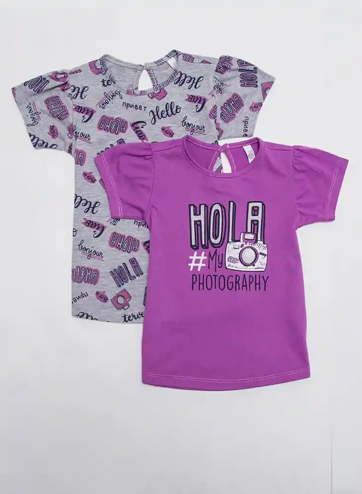 Camiseta Bebé Niña X2 6/9 Meses - Morado