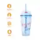 Vaso Plástico Con Pitillo de Serie Mini Family 600 mL Miniso