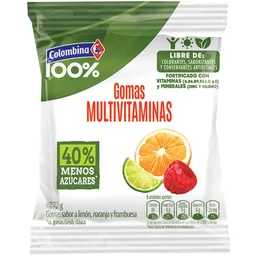 Colombina 100 % Gomas con Multivitaminas Sabor a Limón, Naranja y Frambuesa