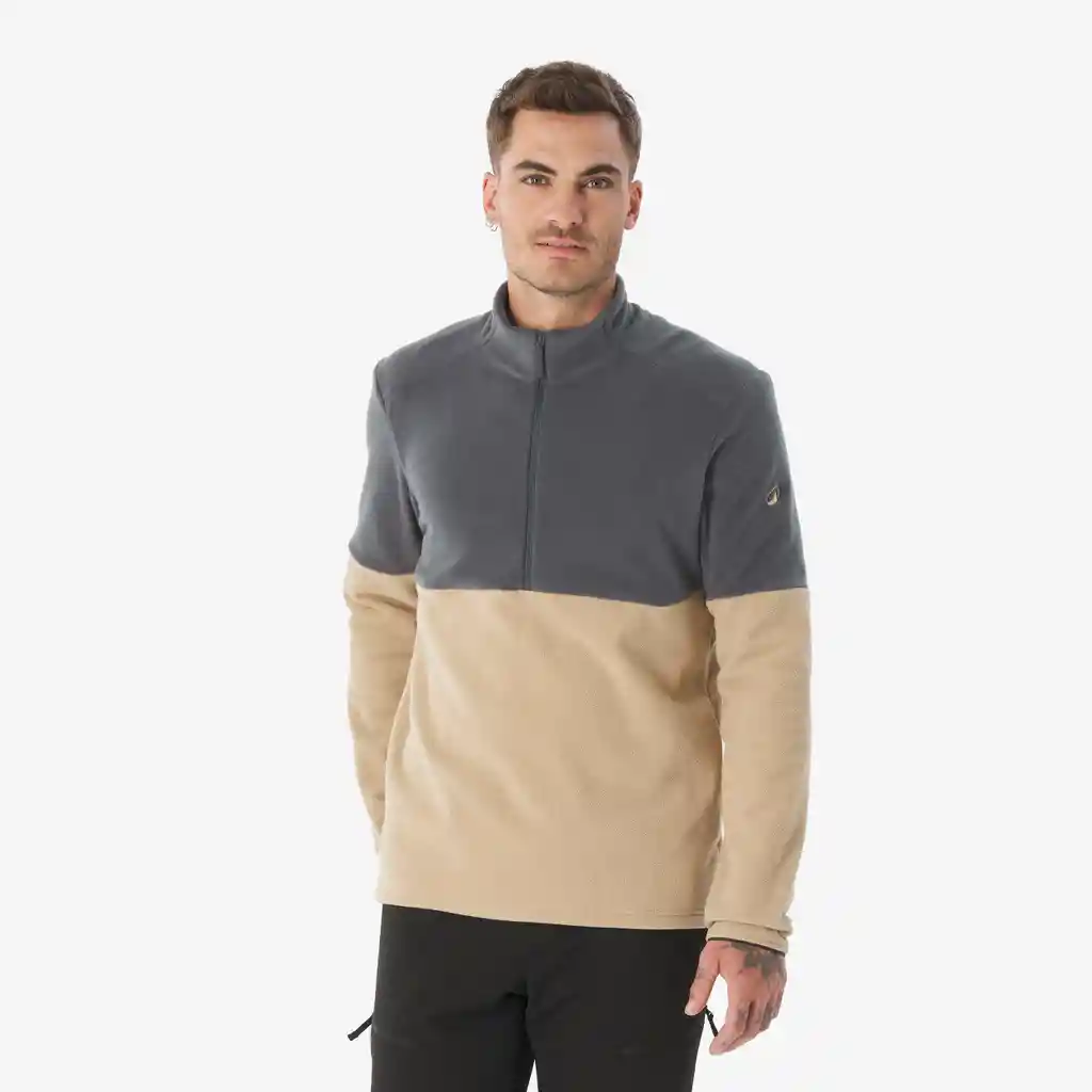 Saco Polar Senderismo Montaña Hombre - Mh500 1/2 Cremallera Beige