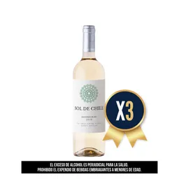 Vino Blanco Sol De Chile Sauvignon Blanc 750 Ml Combo X 3