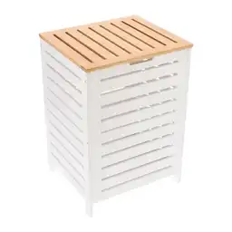 Casaideas Canasto Hamper Para Ropa Mdf Bambú Blanco Diseño 0001