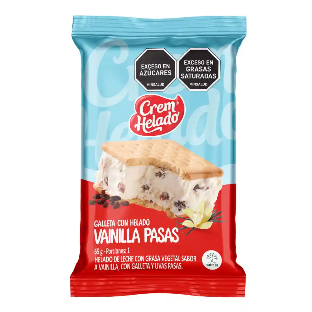 Galleta Con Helado Vainilla y Pasas