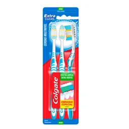Cepillo Dental Colgate Extra Clean Medio Cerdas Multinivel x 3