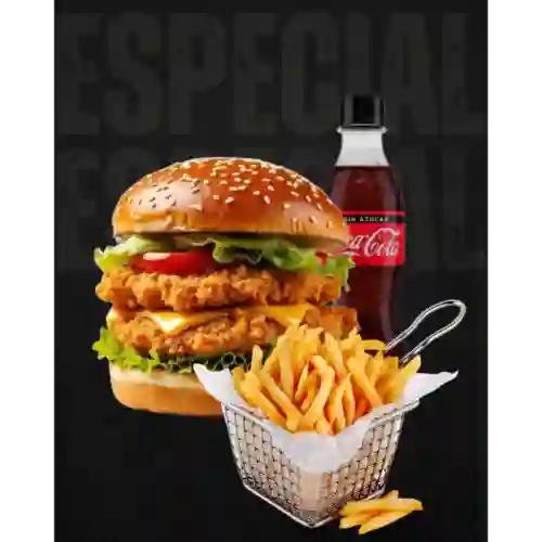 Burger Doble Pollo + Papas + Coca Cola