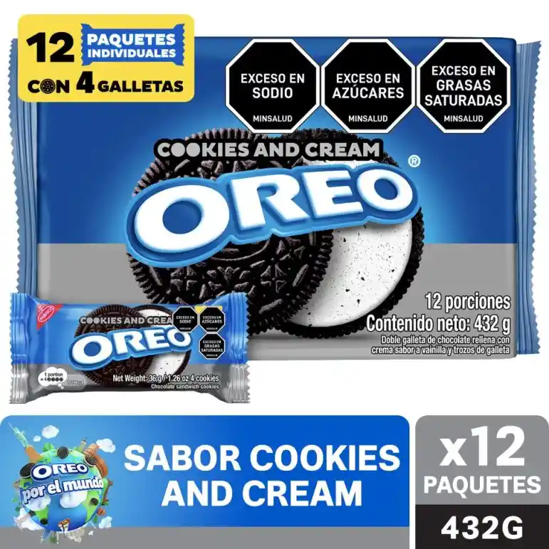 Galletas Oreo Sabor Cookies&Cream Pack 12X de 36G C/U