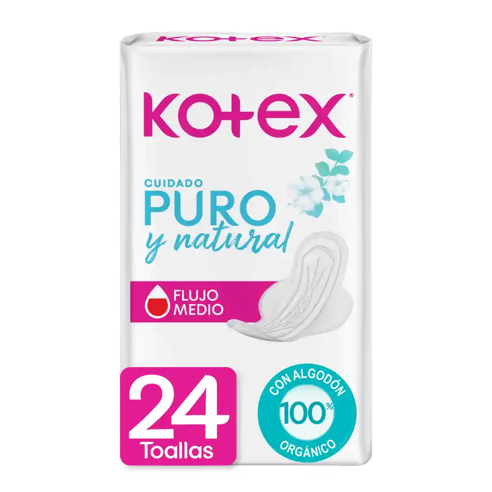 Toalla Higiénicas Kotex Puro y Natural 24 Und