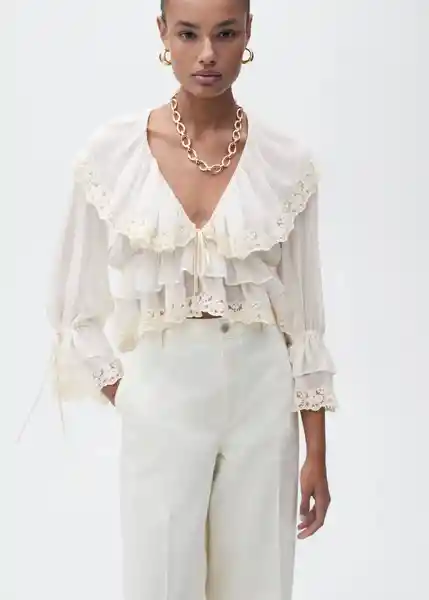 Blusa Bambina Crudo Talla M Mujer Mango