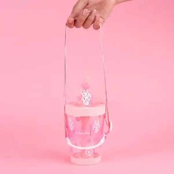Vaso Plástico Con Correa Rosa 535 mL Serie Sanrio Miniso