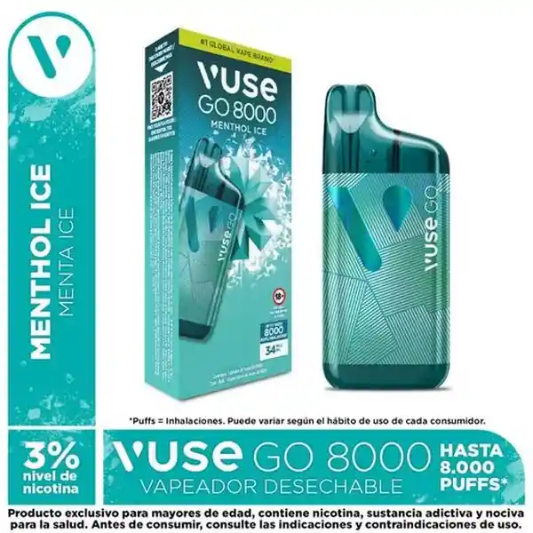 Vapeador Vuse Go 8000 Blueberry Ice 34 Mg (1 Und)