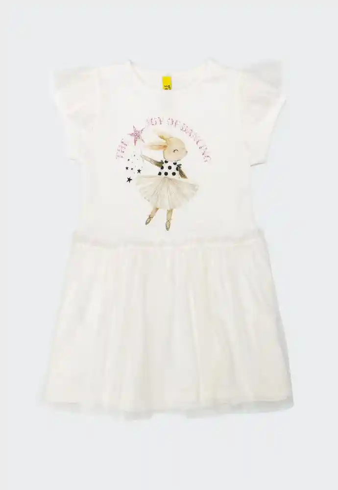 Vestido Manga Corta 9/12meses-ivory