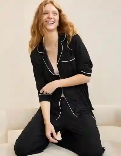 Pijama Aerie Negro Talla LARGE 1333073 American Eagle