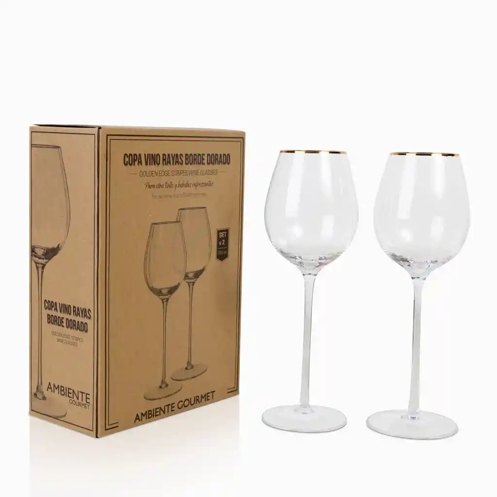 Set Copa Vino Borde Dorado Ambiente Gourmet