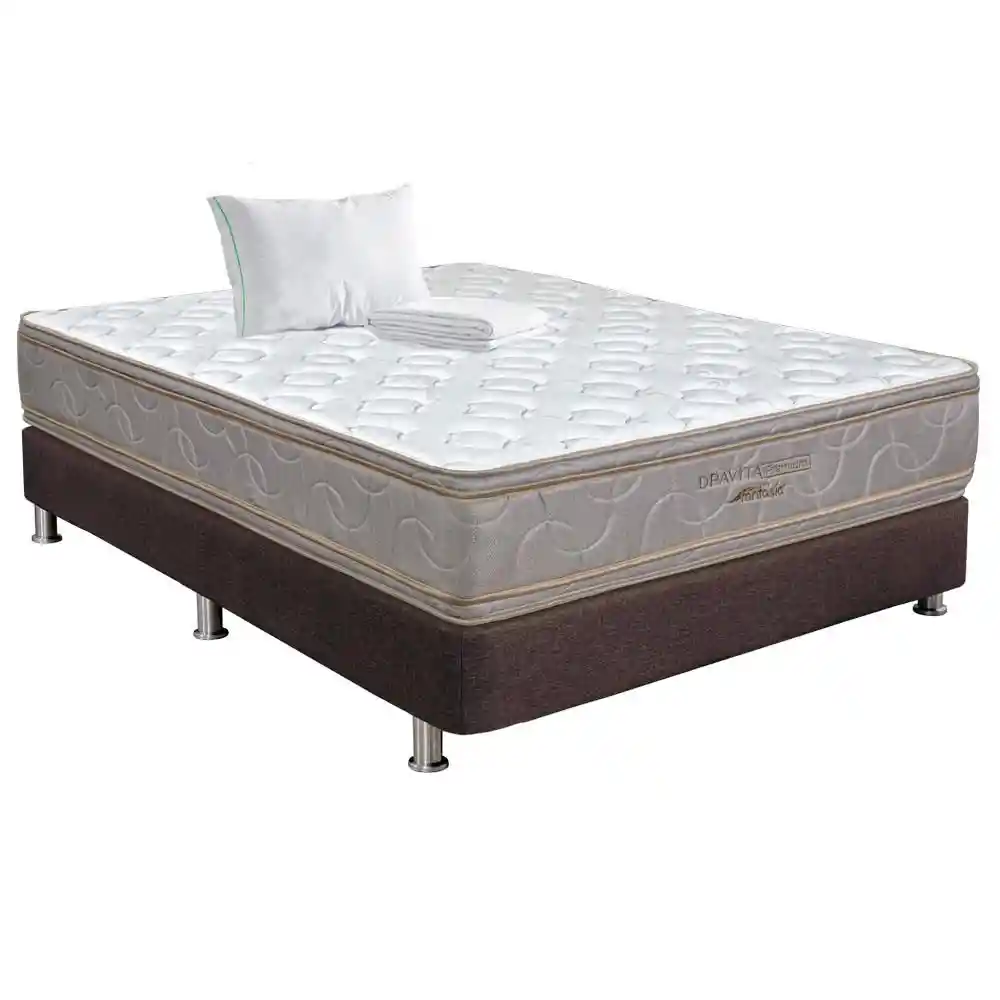 Colchón Combo Fantasia Sencillo (100 X 190 Cm) Dravita Premium Resortado Semifirme Base+almoh+prot