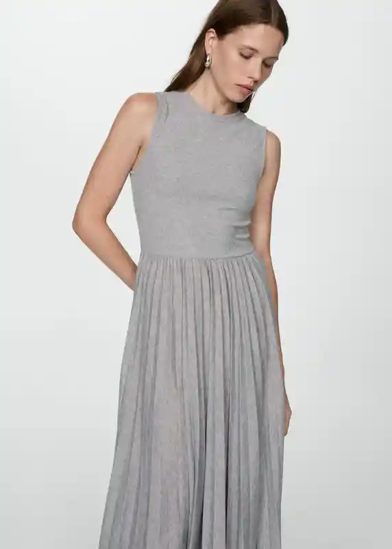 Vestido Gala-w Gris Medio Vigore Talla M Mujer Mango