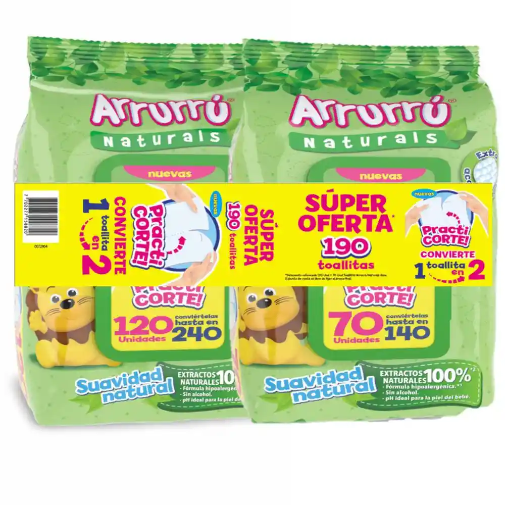 Arruru Toallitas Húmedas Suavidad Natural Aloe y Manzanilla