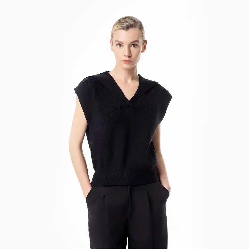 Chaleco Tejido Con Cuello Solapa Femenino Leju Gef