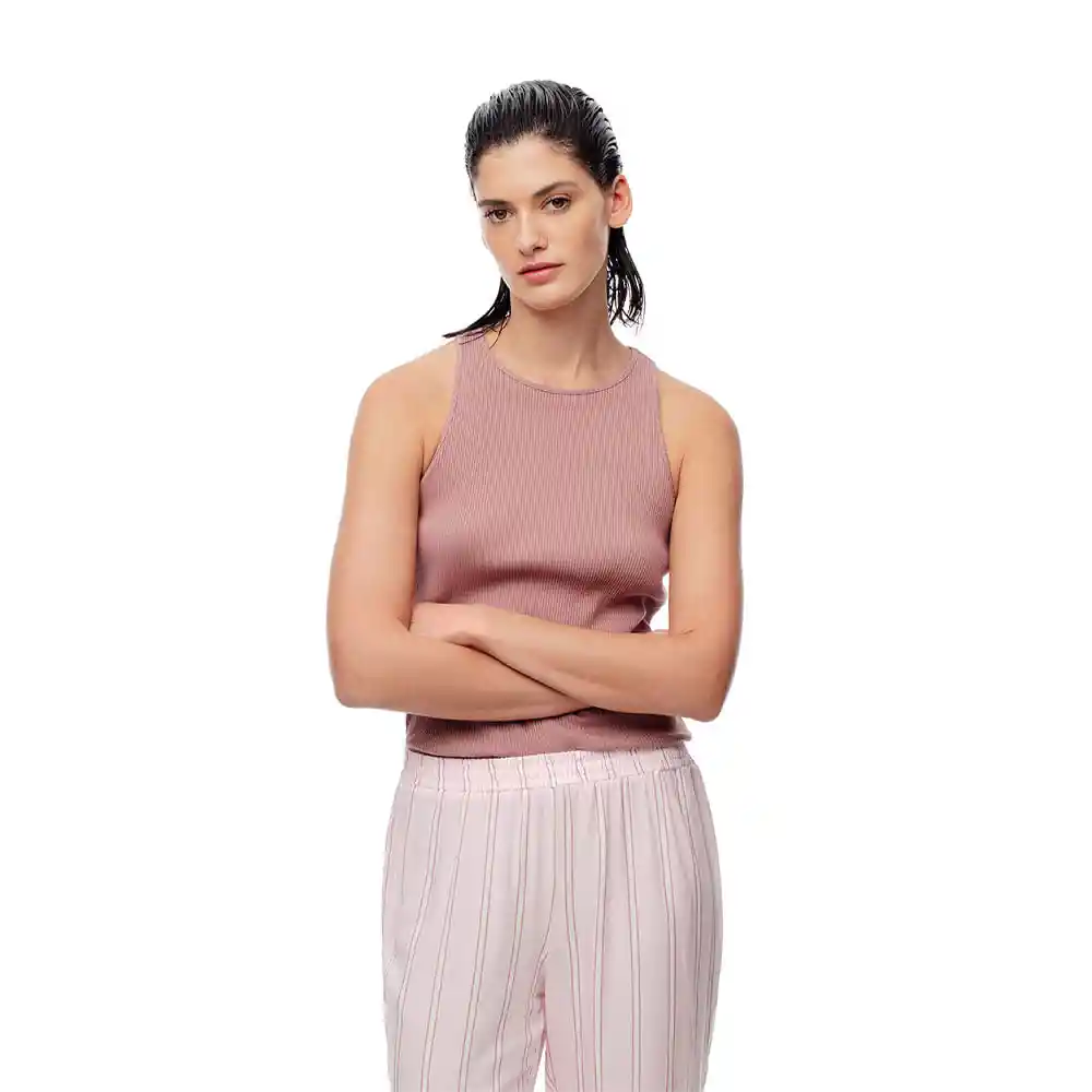 Camiseta Sin Mangas Tejido de Punto Rib Algodón Lixe T-shirt Gef Talla S