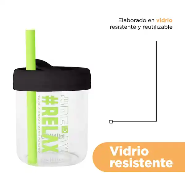 Vaso de Vidrio Con Tapa en Silicona Negro 350 mL Miniso