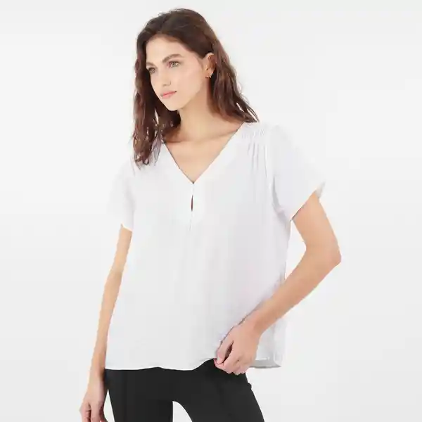 Blusa Cuello V Manga Corta Blanco Talla M 705004