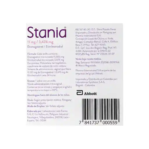 Stania Anillo Vaginal (11 mg / 3.474 mg)
