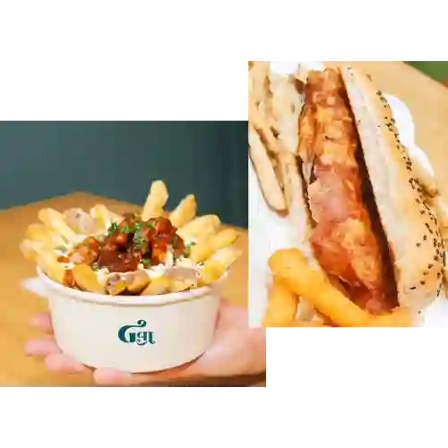 Combo Poutine Carne-choripan Queso