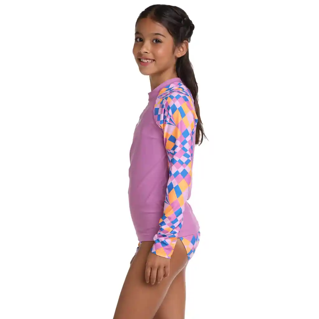 Camiseta Manga Larga Sunshine Psych Checker Junior Femenina Morado-12