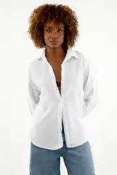 Camisa Manga Larga Blanca Para Mujer