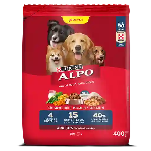 Comida para perros Alpo Adultos con carne,pollo,cereales y vegetales x 400 gr