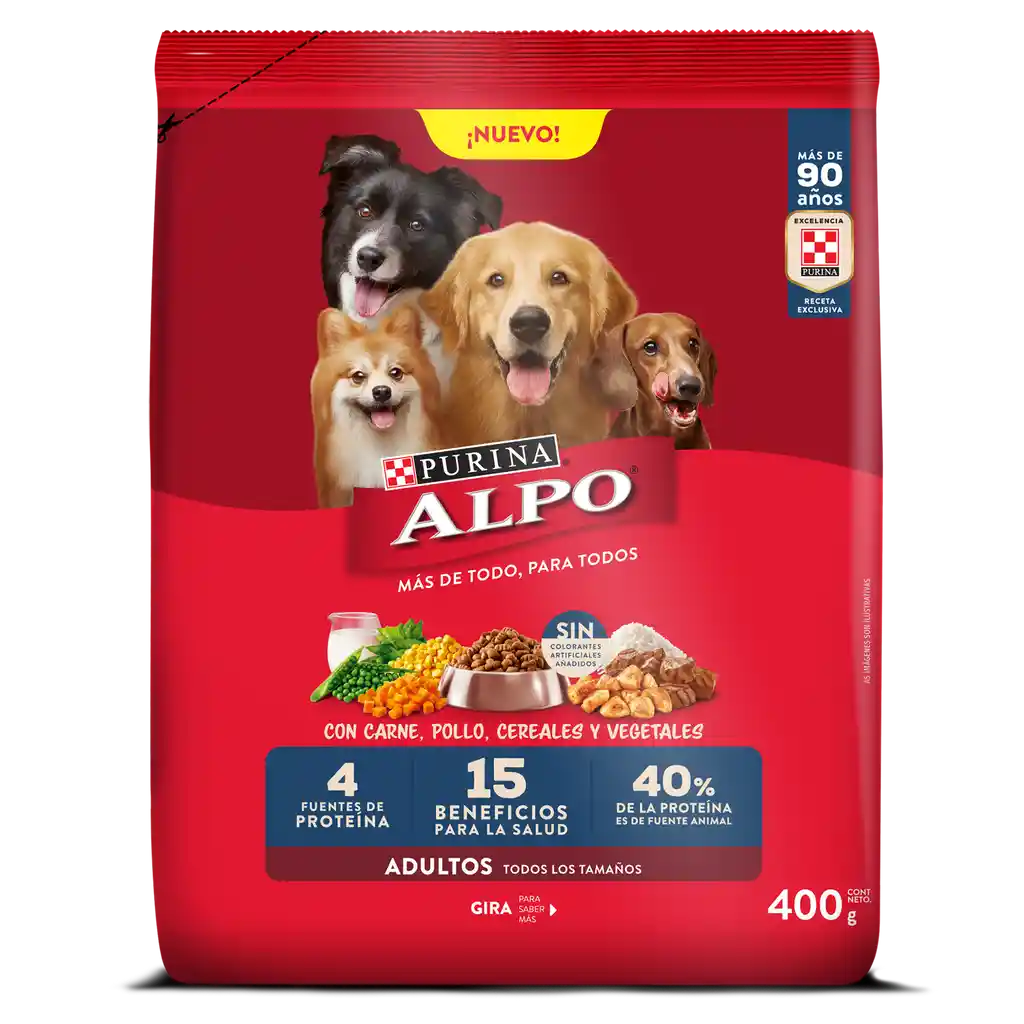 Comida para perros Alpo Adultos con carne,pollo,cereales y vegetales x 400 gr