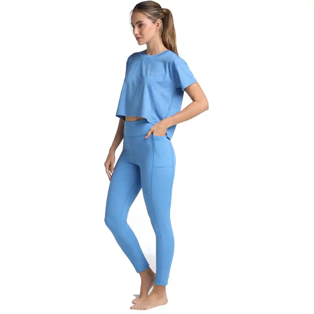 Camiseta Crop Top Oversize Urban Flexibility Mujer Azul Cielo-xl