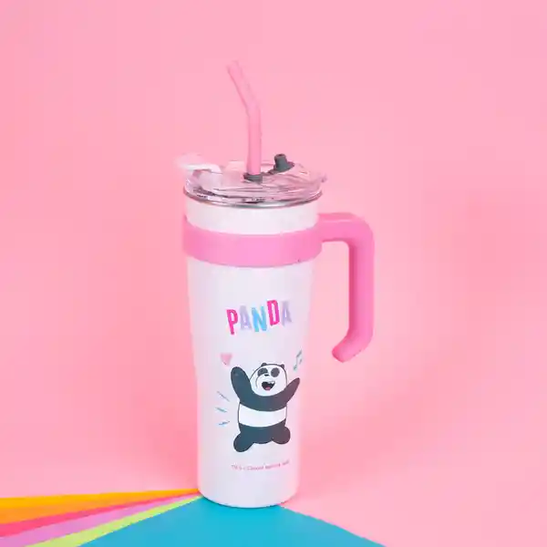 Vaso de Acero Pared Simple Con Asa Panda Wbb Rosa 1.6 L Miniso