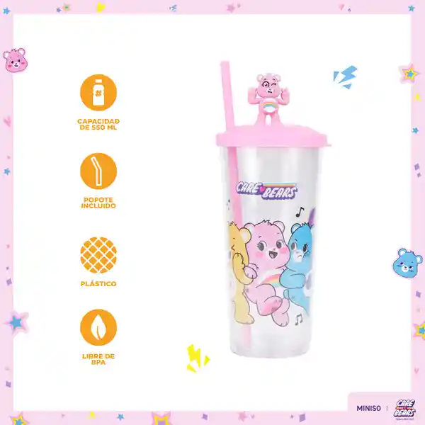 Vaso Plástico Con Pitillo de la Colección Care Bears Rosa Miniso