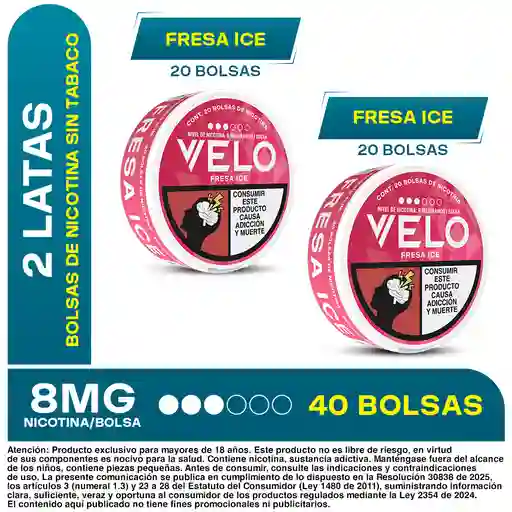 2 x Velo Nicotina Fresa Ice 8 mg